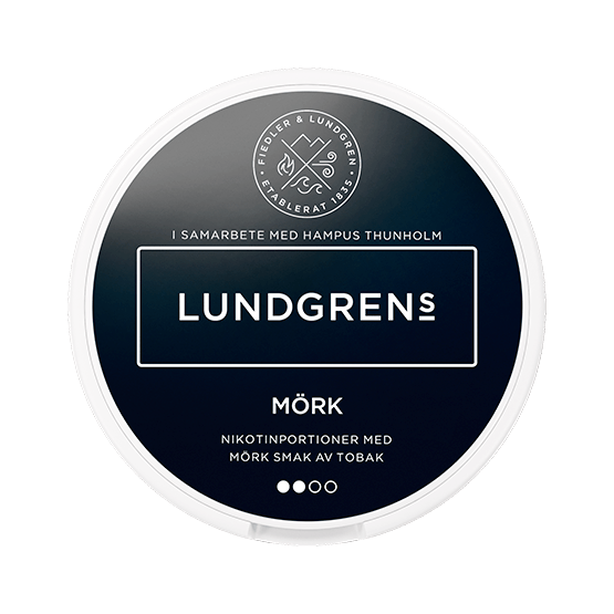 Lundgrens Mörk nicotine pouch can – large dry, 8mg, 21 pouches
