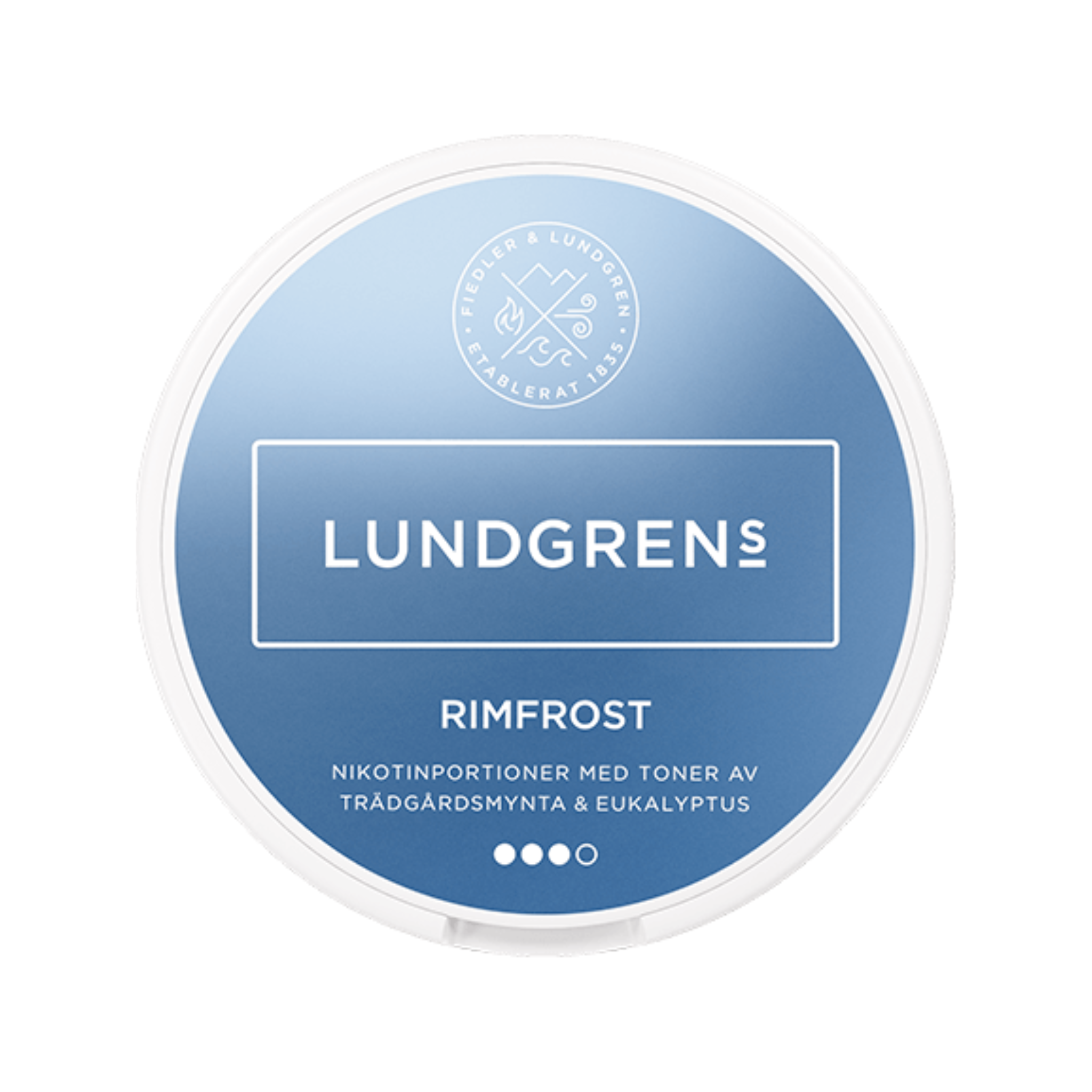 Lundgrens Rimfrost nicotine pouch can – Large dry, 10mg, 21 pouches