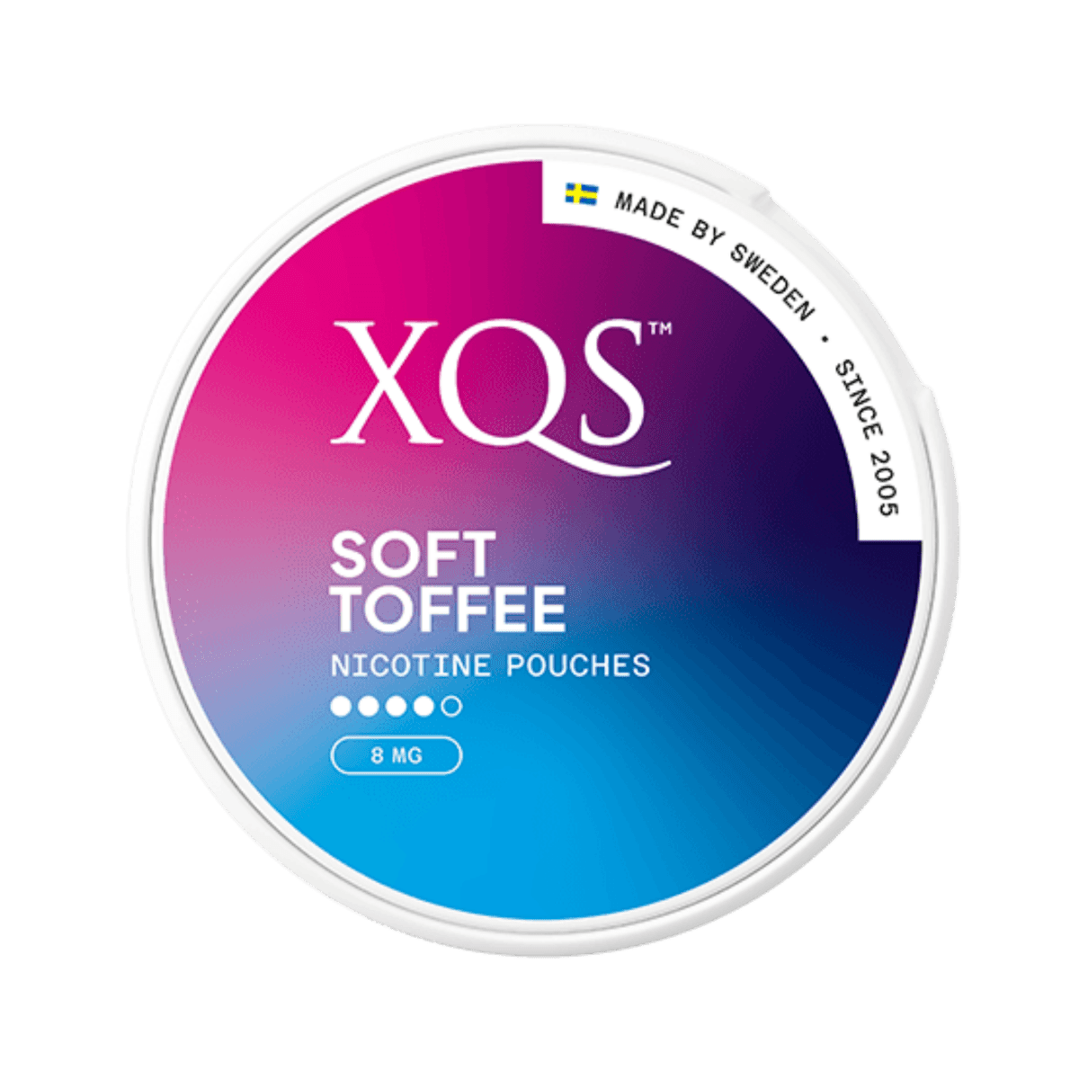 XQS Soft Toffee nicotine pouch can – Slim moist, 8 mg, 20 pouches